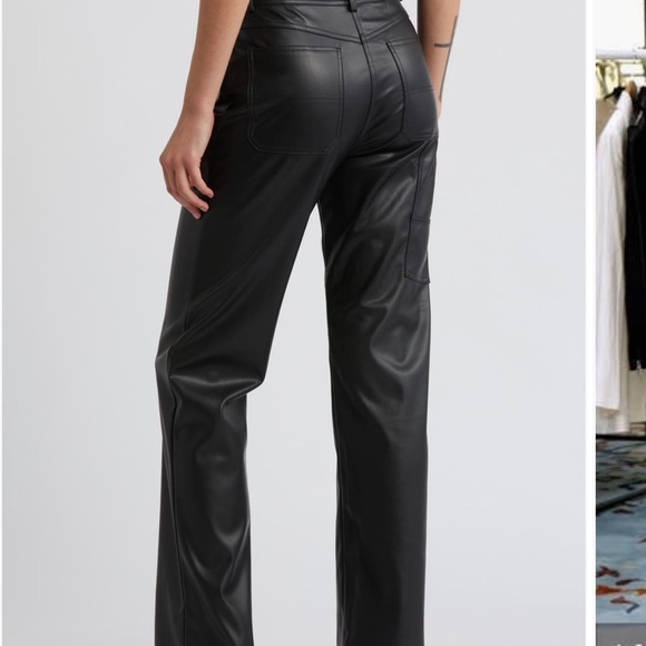 Topshop Faux Leather Straight Leg Pant Black Size 8 - Picture 3 of 14